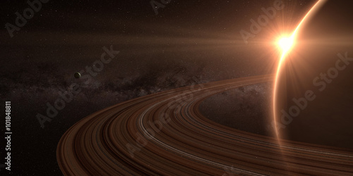 Fototapeta Naklejka Na Ścianę i Meble -  planet saturn with rings at sunrise on the space background 