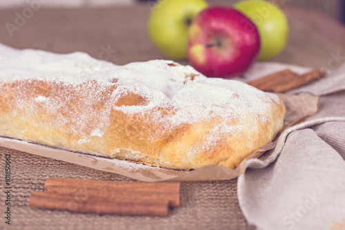 Apple strudel or apple pie  with dates and cinnamon