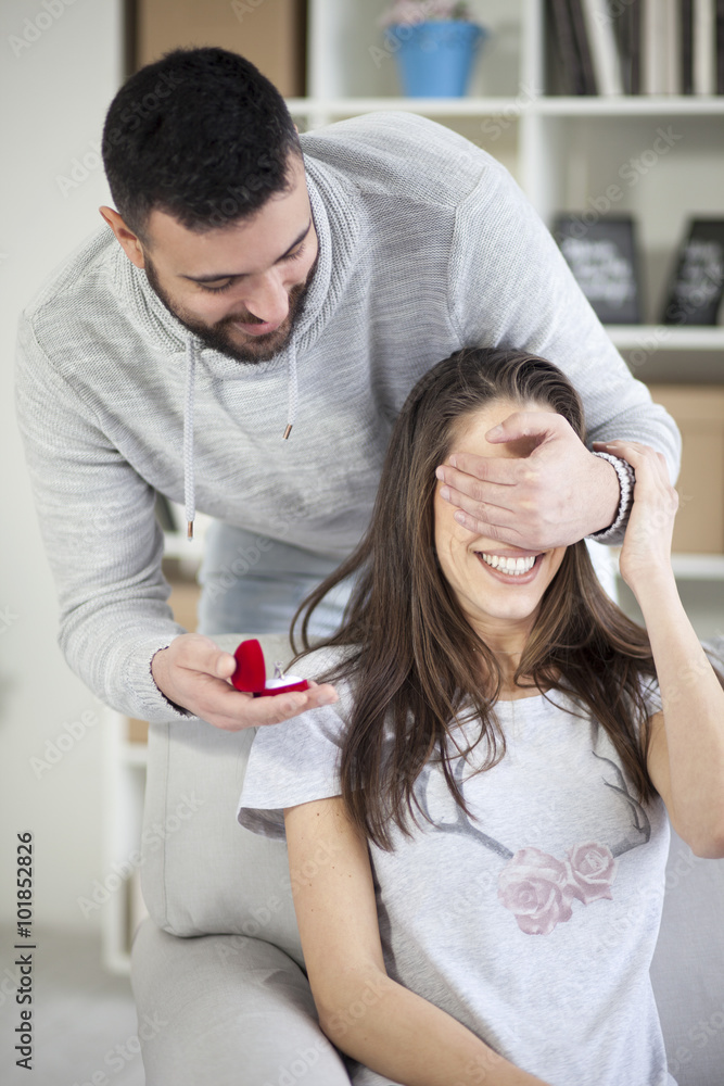 Marriage proposal, surprised happy girl Marriage proposal, surprised happy girl