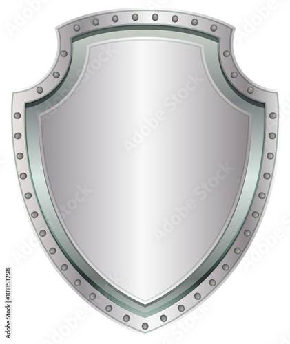 Empty steel shield. Blank metal badge with rivets