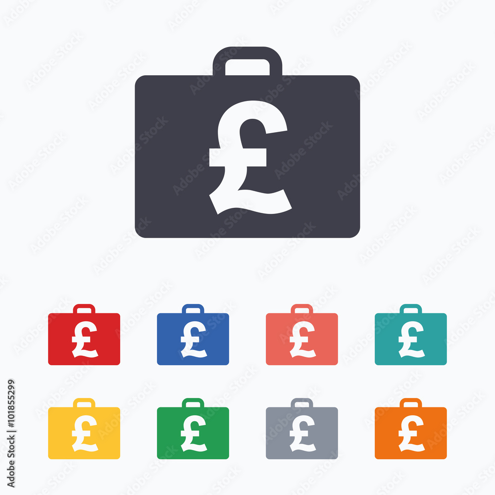 Case with Pounds GBP sign. Briefcase button. Case with Pounds GBP sign. Briefcase button.