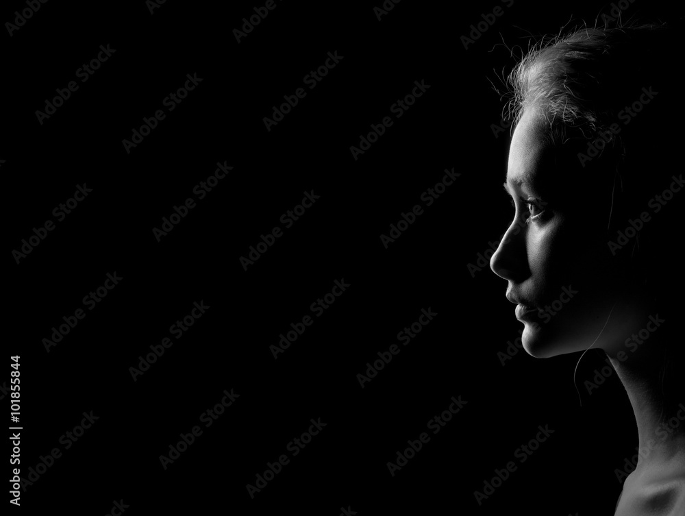 Profile of a sad woman stock image. Image of pensive, black