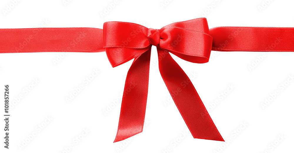 Horizontal ribbon with bow, isolated on white Horizontal ribbon with bow, isolated on white