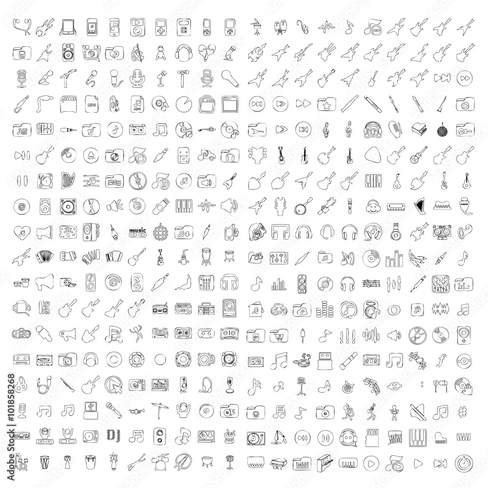 Music and Sound Hand Drawn line icon set Music and Sound Hand Drawn line icon set