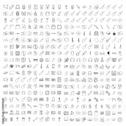 Music and Sound Hand Drawn line icon set