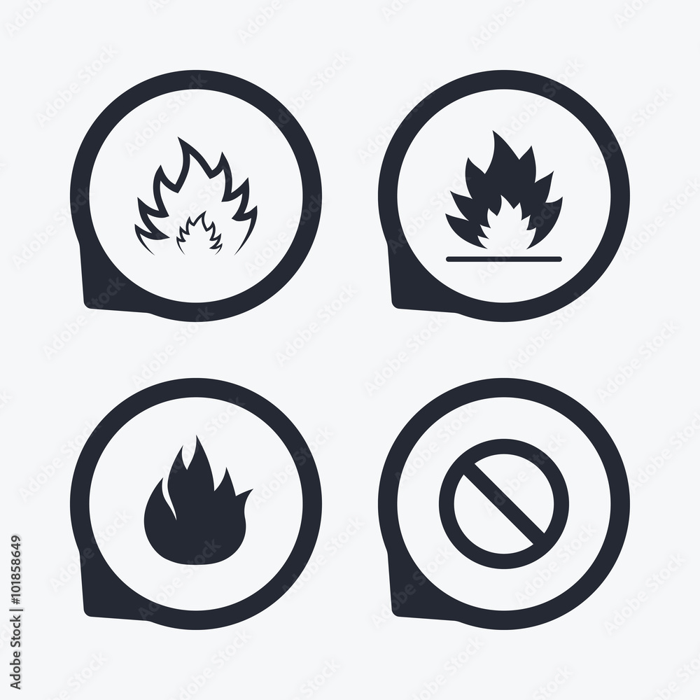 Fire flame icons. Prohibition stop symbol. Fire flame icons. Prohibition stop symbol.