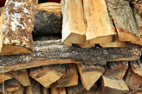 Pile of firewood closeup