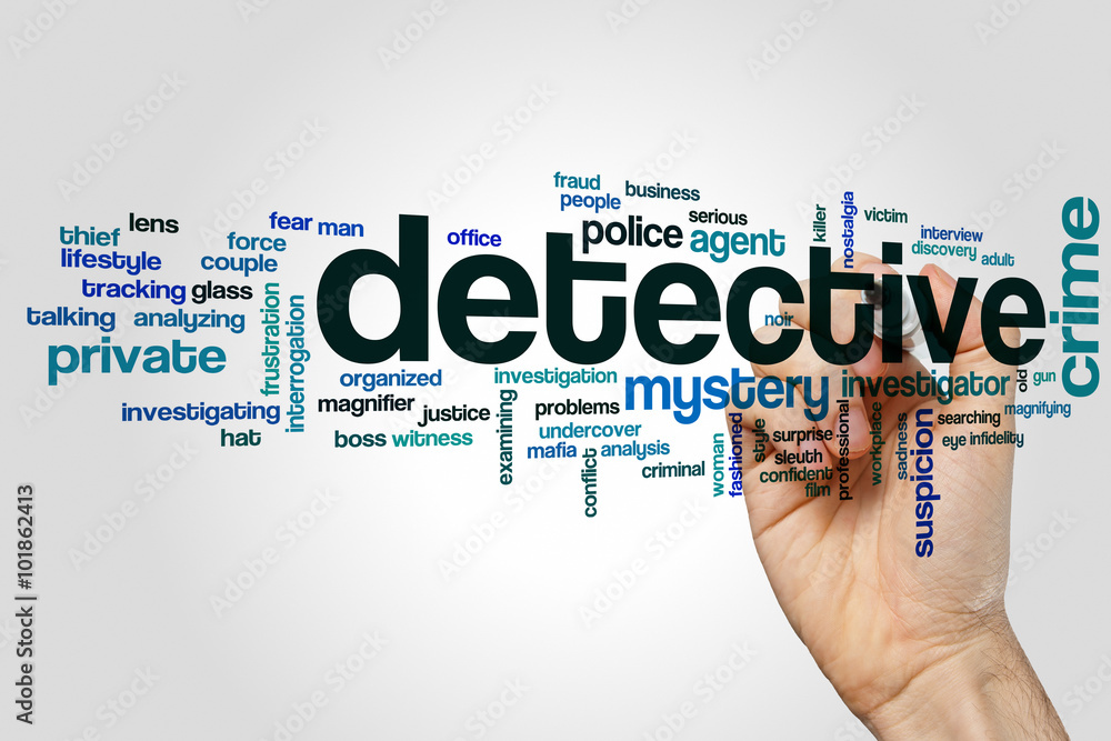 Detective word cloud concept Detective word cloud concept