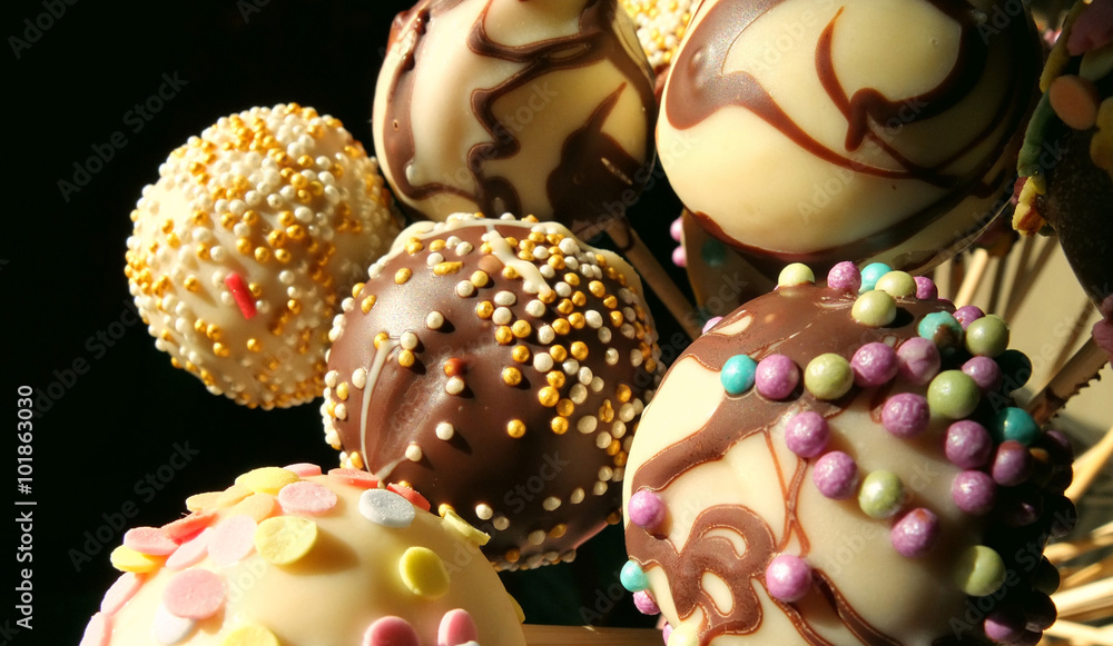 Cake Pops.Assortment of chocolate covered cake pops 