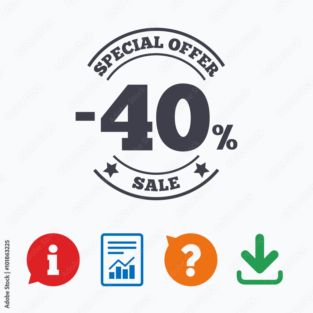 40 percent discount sign icon. Sale symbol. 40 percent discount sign icon. Sale symbol.