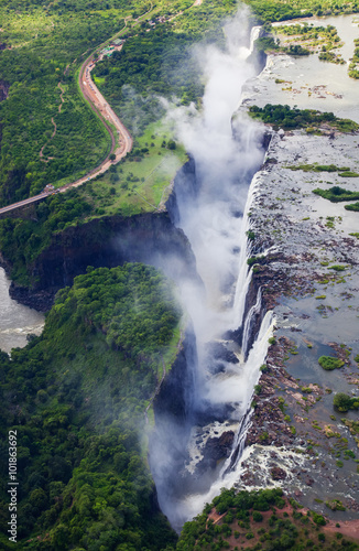 An aerial view of Victoria Falls taken while on a helicopter tour (The Flight of Angels).
