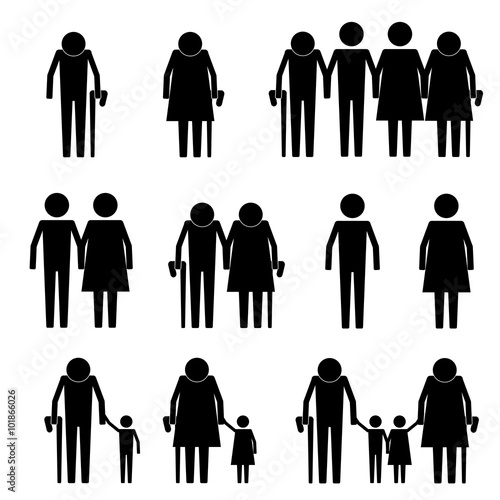 Family Stick Figure Sign Symbol Pictogram Icons Set