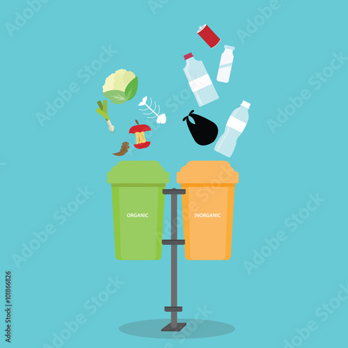 organic inorganic recycle garbage bin separation segregate  separate bottle degradable waste trash