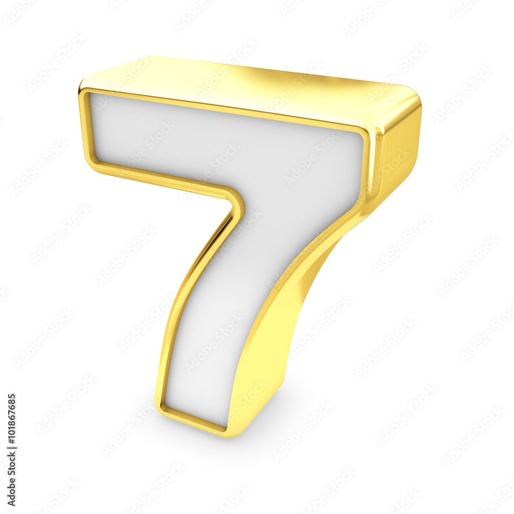 3d gold - white number 7 seven isolated white background. 3d gold - white number 7 seven isolated white background.