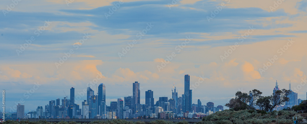 Melbourne skyline at sunrise