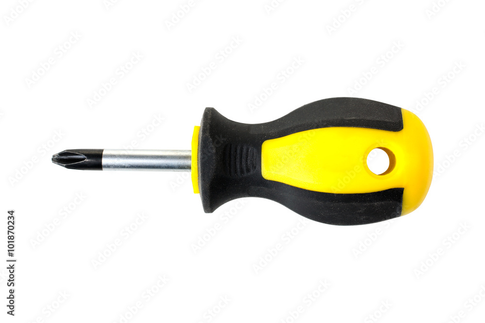 a small Phillips screwdriver with rubber handle, isolated on white background a small Phillips screwdriver with rubber handle, isolated on white background