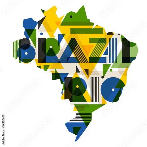 Brazil and Rio with map in abstract geometric style. Design for print on t-shirts, tourist brochure, advertising banner