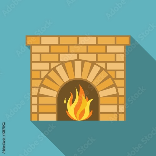 Vector fireplace with fire, flat design