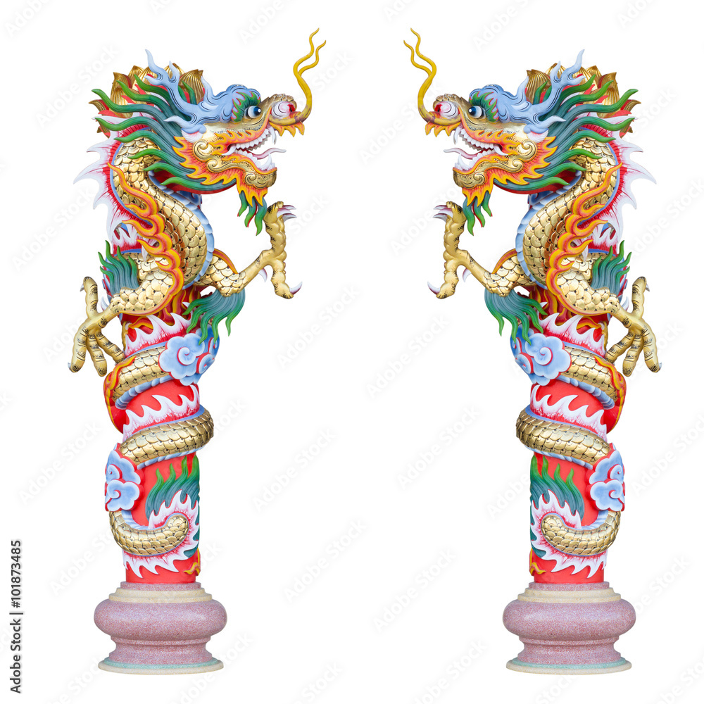 Fototapeta premium Chinese style statue dragon a holy animal at a pillar on china t
