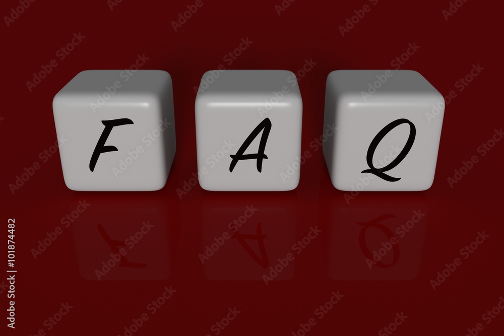 FAQ dices, dark red background FAQ dices, dark red background