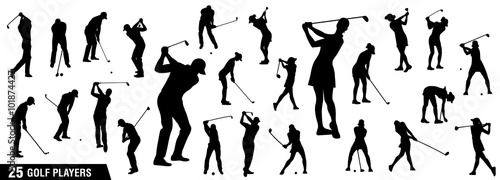 Golf silhouettes, Vector set of golf players