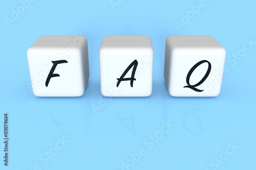 FAQ dices, sky blue background