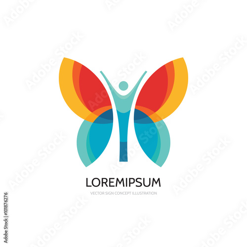 Butterfly vector logo template. Beauty salon - vector logo creative illustration. Human character logo. Abstract butterfly icon. Vector logo template. Design element.
