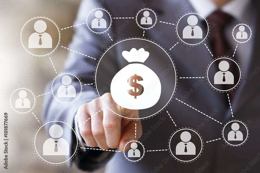Businessman push button with dollar currency web icon Businessman push button with dollar currency web icon