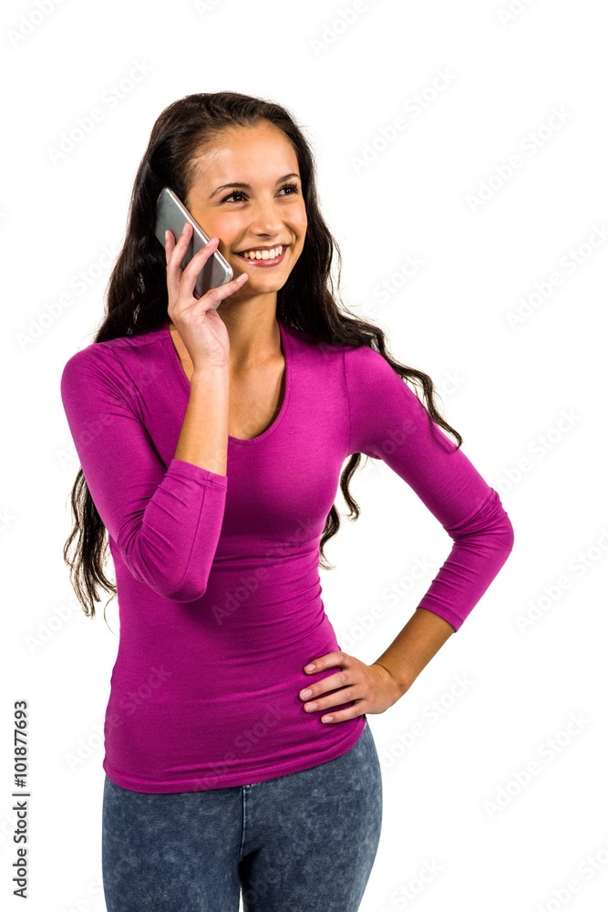 Smiling woman on a phone call Smiling woman on a phone call