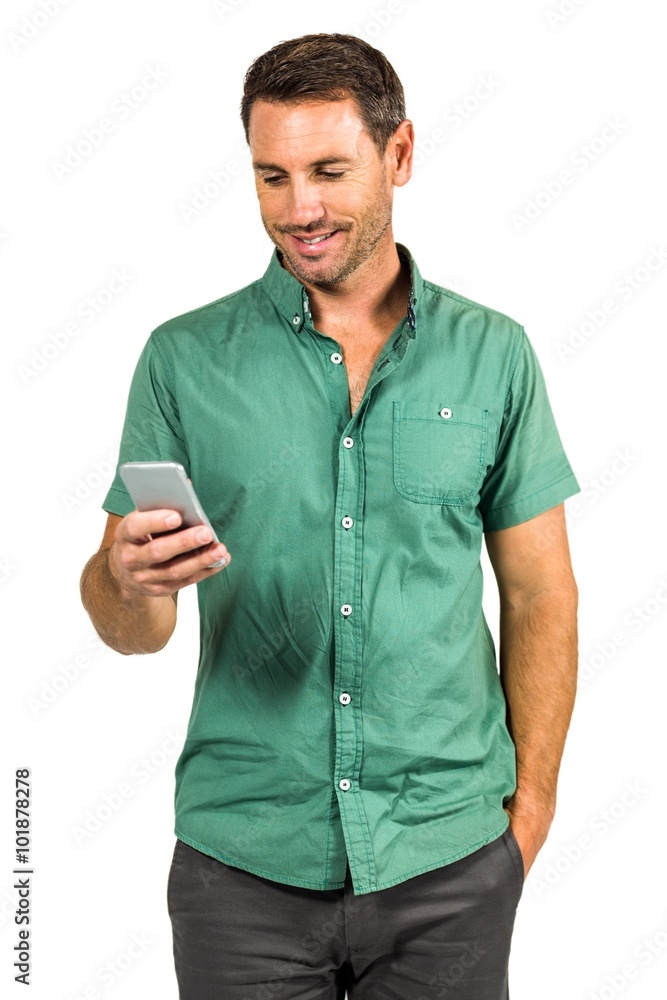 Smiling man with smartphone