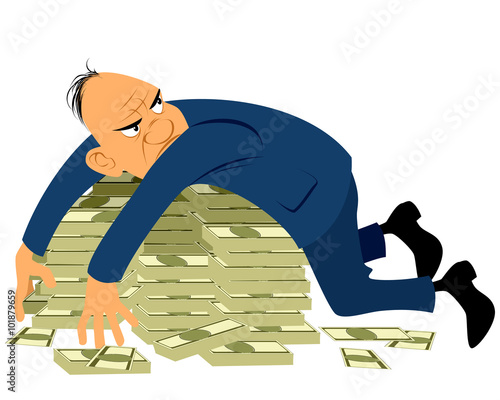 Greedy businessman with a bunch of money photo