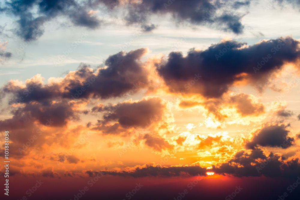 colorful dramatic sky with cloud at sunset