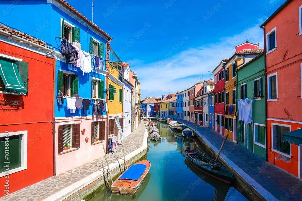 Colorful houses on the famous island Burano, Venice, Italy