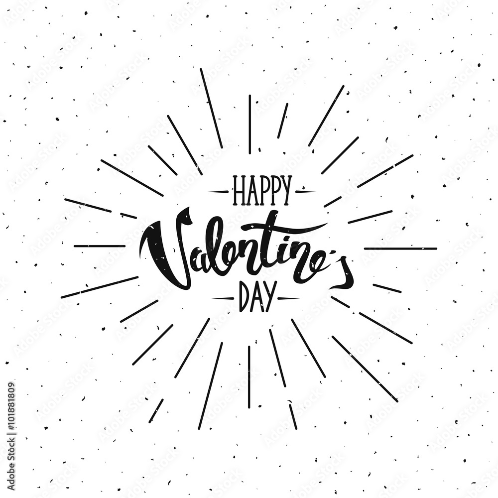 Happy Valentines Day Hand Lettering Retro Background, vector holiday typography greeting card with burst Happy Valentines Day Hand Lettering Retro Background, vector holiday typography greeting card with burst