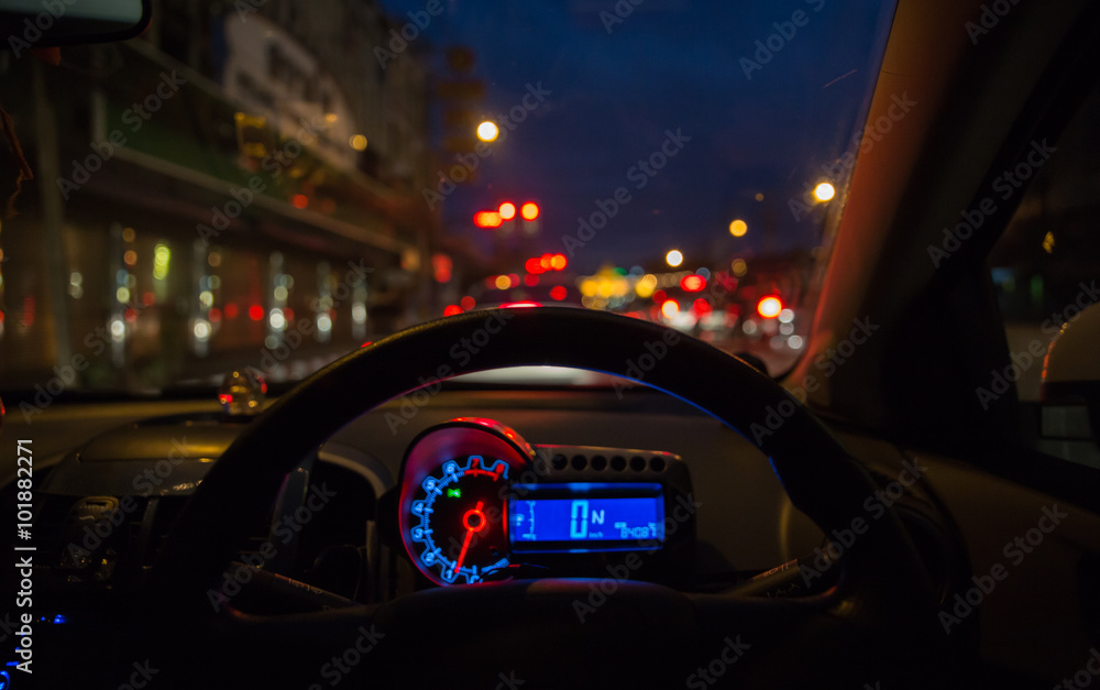 Abstract blur city night traffic background.