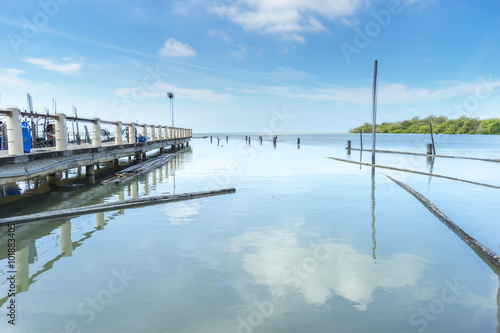 Wallpaper Mural Jetty with blue skies and reflection at Leka Beach (Pantai Leka) at Muar, Johore. Torontodigital.ca