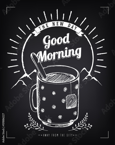 Wallpaper Mural Positive vintage poster with sunrise and mug. Title Good Morning Torontodigital.ca