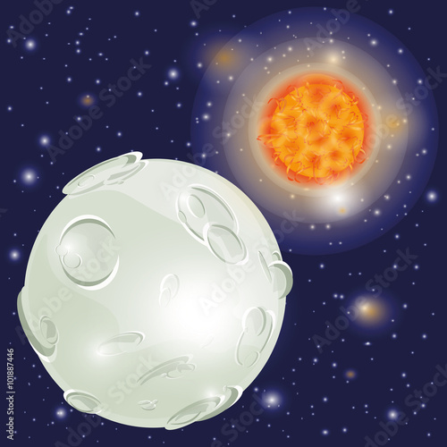 the moon and the sun in blue sky
