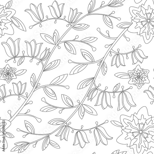 Seamless floral pattern in black and white colors