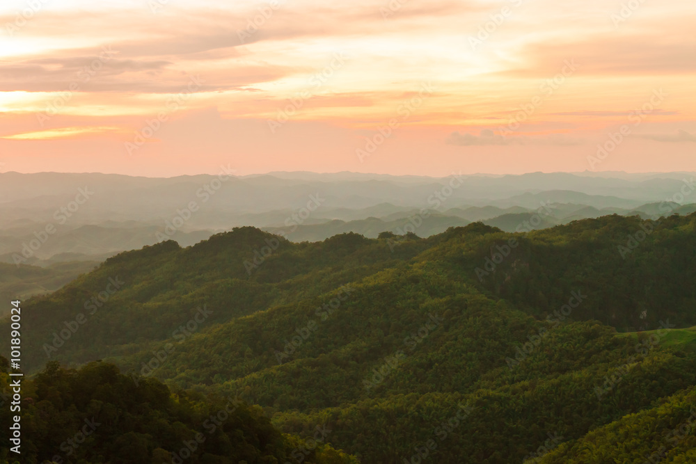 Beautiful  landscape  mountain at sunset in Nan,Thailand.