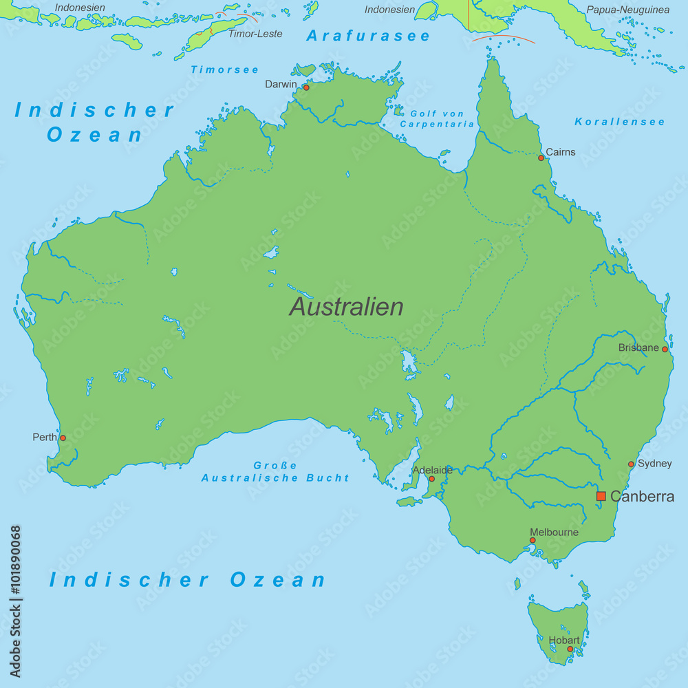 Obraz Australien in Grün (beschriftet) - Vektor