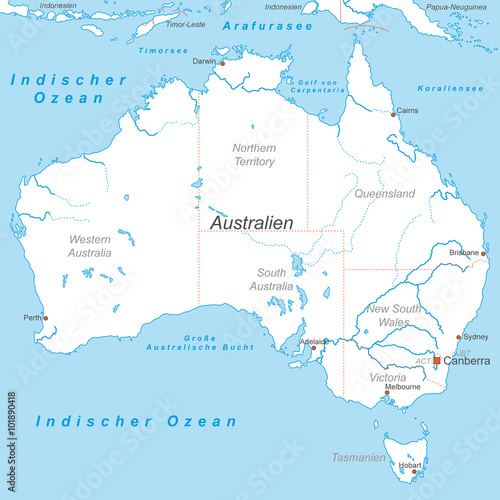 Australien mit Bundesstaaten in Weiß (beschriftet) - Vektor