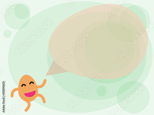 Cartoon Easter egg with egg speech bubble on green background