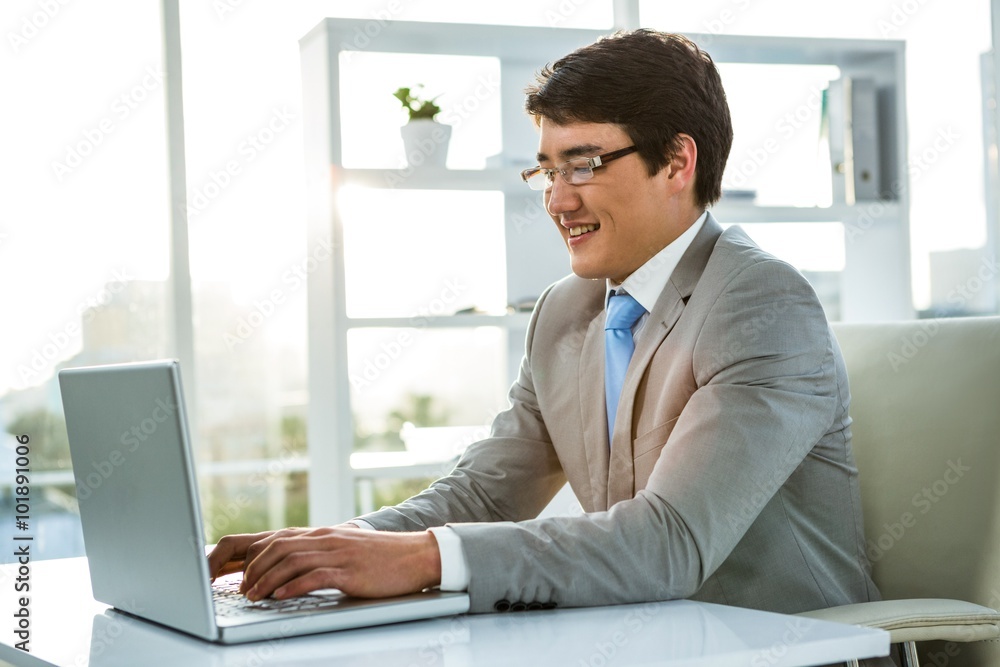 Smiling businessman using his computer Smiling businessman using his computer