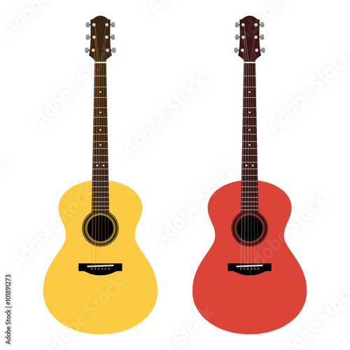 Vector detailed illustration of acoustic guitars in a flat style