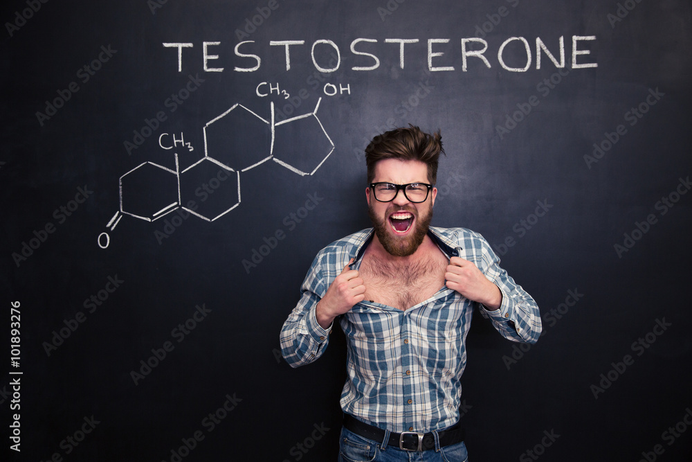 Ταπετσαρία Aggressive man in glasses screaming and tearing off his shirt