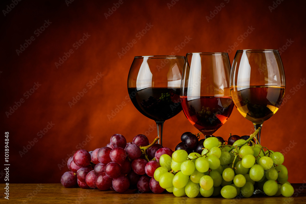Red, White and Rose Wine with Copy Space