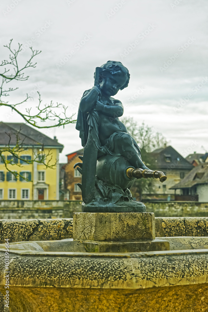 Fountain of Angel Statue in the Old City in Solothurn