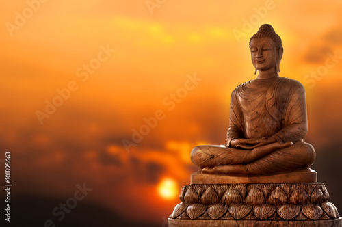 Leinwand Poster Buddha und Sonnenuntergang