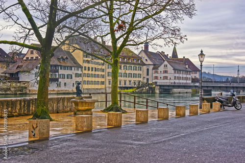 Embankment of the Aare river in Solothurn in Switzerland